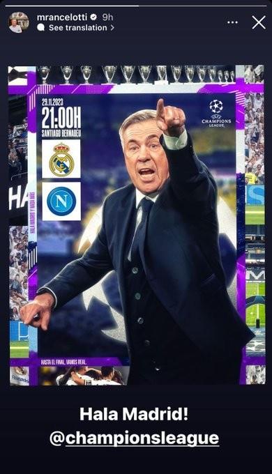 安帅社媒晒欧冠比赛海报：Hala Madrid！