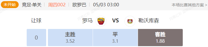周四解析两场欧战 罗马VS勒沃库森 维拉VS奥林匹