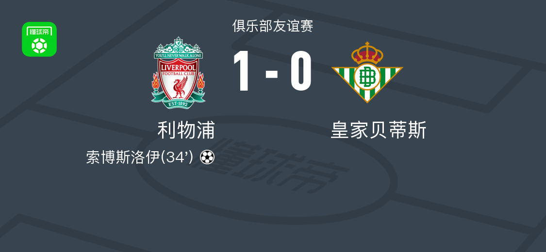 利物浦vs皇家贝蒂斯全场数据：射门数9-7，射正数3-1