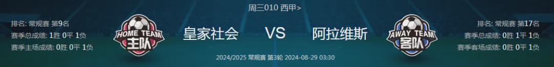 周三010西甲 《皇家社会vs阿拉维斯》赛前解析 连红稳 主任放水 直接吃肉肉