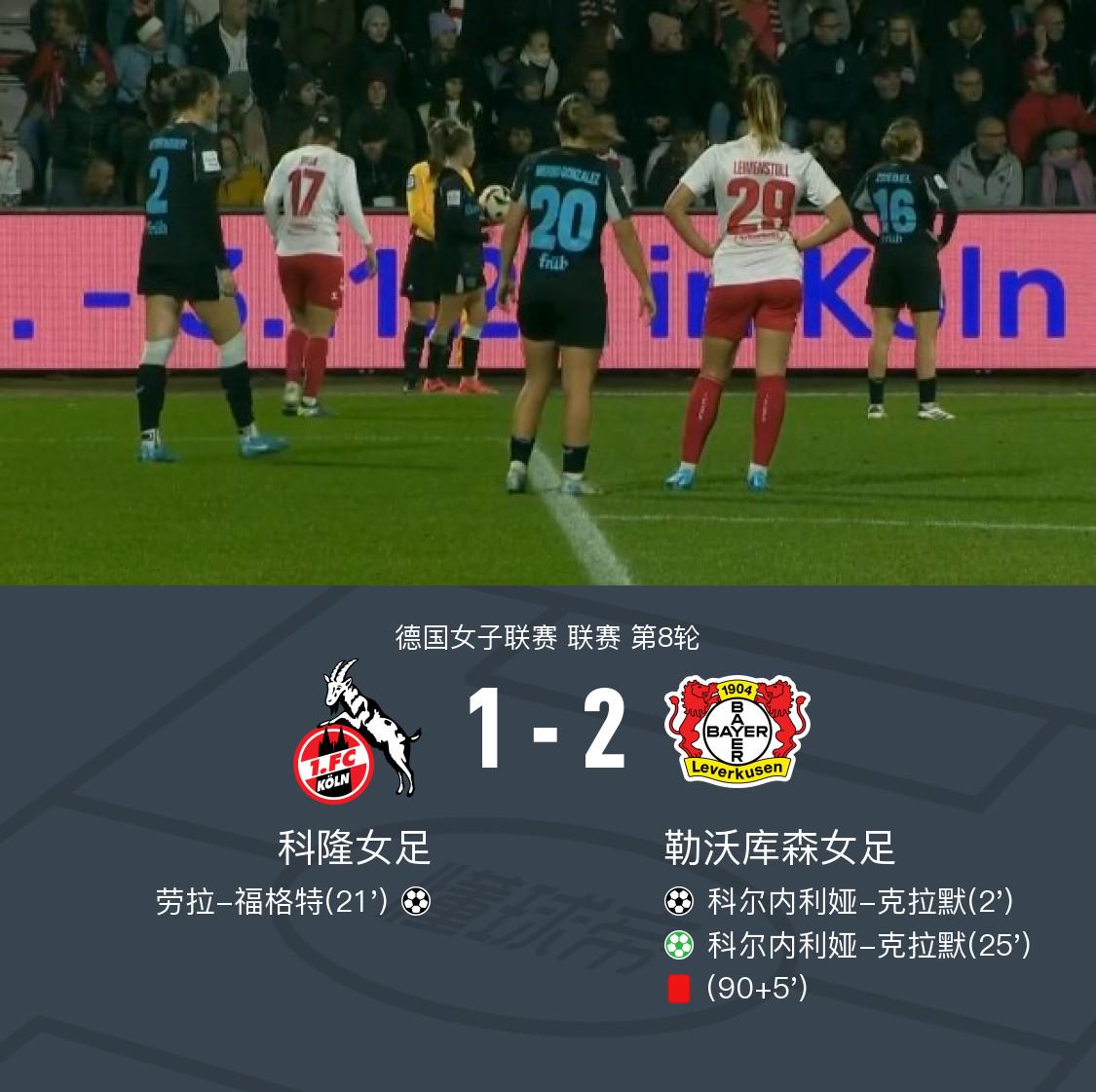 勒沃库森女足2-1科隆女足，沈梦露首发70分钟，