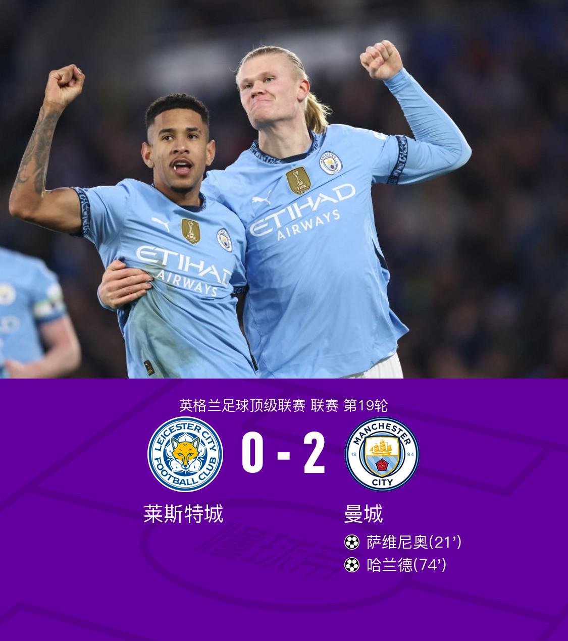 剑南春丨曼城2-0莱斯特城结束连续5场不胜，萨维尼奥传射建功