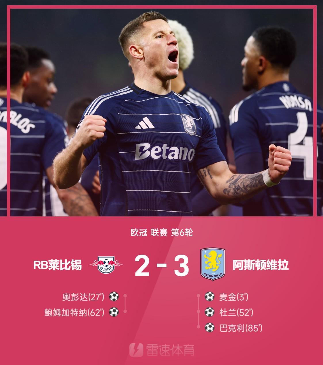 ⚽欧冠战报：巴克利替补献绝杀，奥彭达传射难救