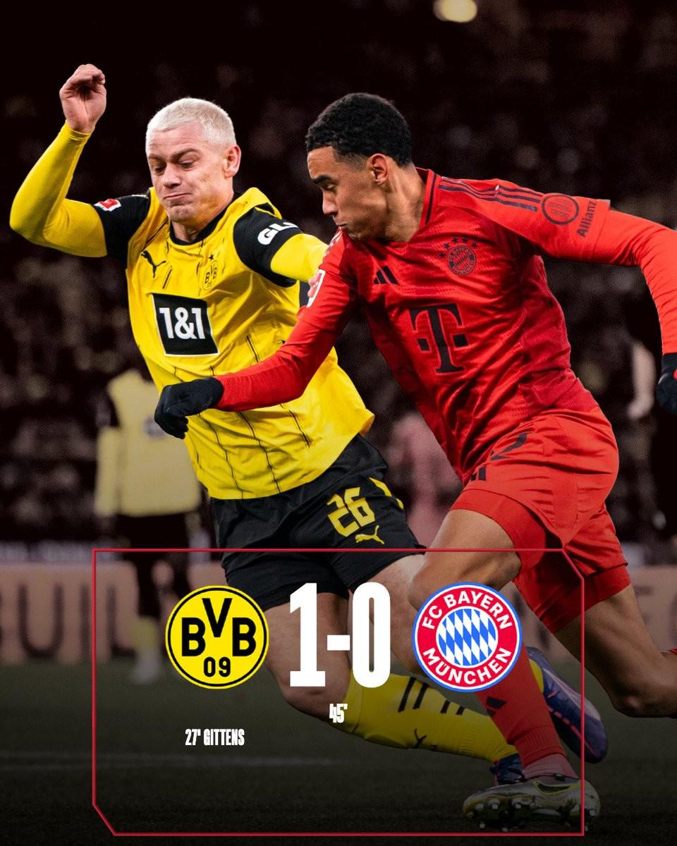 多特vs拜仁半场数据：射门5-4射正1-1，拜仁错失
