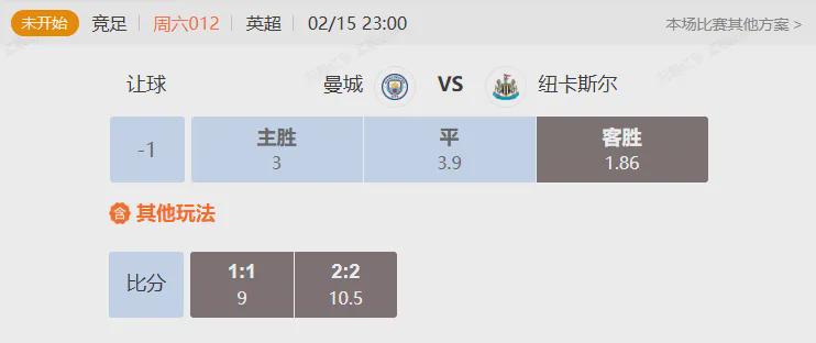 英超焦点战解析 曼城VS纽卡斯尔