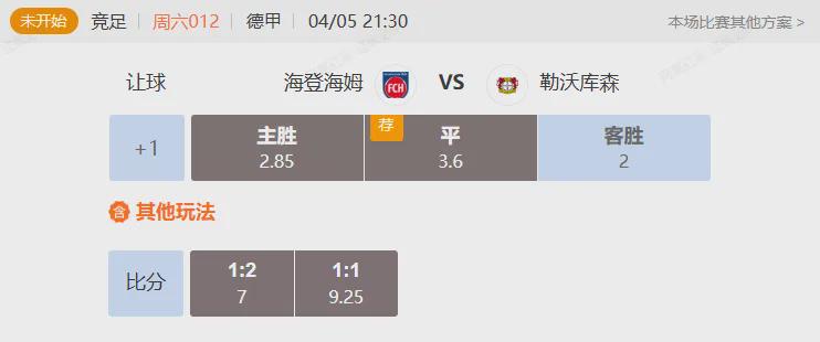 德甲+法甲分享 海登海姆VS勒沃库森+布雷斯特VS