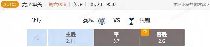 英超+德甲串关解析 曼城VS热刺 海登海姆VS沃夫